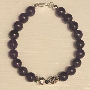 Genuine Amethyst and Sterling Silver Bracelet 7.25 Inches